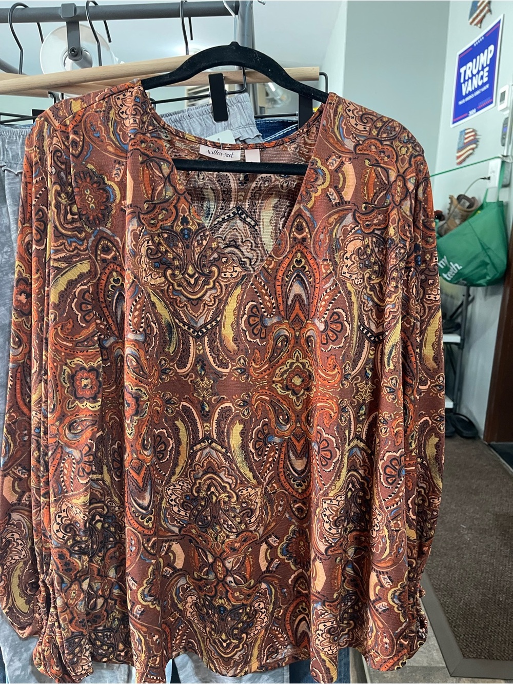 Rust Paisley V-Neck Blouse